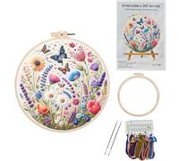 DiiWmme Beginner Embroidery Kit for Adults and Kids, Complete Starter Set with Step-by-Step Instructions, Hoop, Threads and Patterns to Learn Easy DIY Embroidery for the First Time (Butterfly Flower)