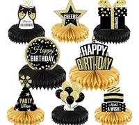 DiiWmme Black and Gold Birthday Honeycomb Table Decorations, 8 Pieces Rose Gold Table Decorations, Birthday Party Supplies, Reusable Happy Birthday Table Decorations (Black and Gold)