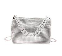 DiiWmme Bucket Bag for Women Sparkly Black Clutch Bag with Drawstring Detachable Chain Strap Elegant Shoulder Handbag Crossbag for Wedding Party Evening Bag for Girls Ladies (Silver B)