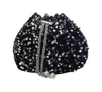 DiiWmme Bucket Bag for Women Sparkly Black Clutch Bag with Drawstring Detachable Chain Strap Elegant Shoulder Handbag Crossbag for Wedding Party Evening Bag for Girls Ladies (Multicolor)