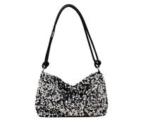 DiiWmme Bucket Bag for Women Sparkly Black Clutch Bag with Drawstring Detachable Chain Strap Elegant Shoulder Handbag Crossbag for Wedding Party Evening Bag for Girls Ladies (A)