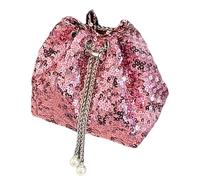 DiiWmme Bucket Bag for Women Sparkly Black Clutch Bag with Drawstring Detachable Chain Strap Elegant Shoulder Handbag Crossbag for Wedding Party Evening Bag for Girls Ladies (Pink)