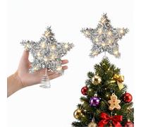 DiiWmme Christmas Tree Topper Star,Lighted Tree Topper，Silver | Shiny Iridescent Classic Star Battery Operated Warm LED Lights Easy to Install