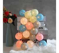 DiiWmme Cotton Ball Fairy Lights,3m/9.84Ft 20LED Battery Powered String Lights,Macaron Color Globe Fairy Lights,LED Fairy String Lights for Bedroom,Wedding,Party,Christmas Decorations(Ball A, 1 Pack)