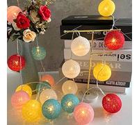 DiiWmme Cotton Ball Fairy Lights, 3m/9.84Ft Battery Powered String Lights,Macaron Color Globe Fairy Lights,20 LED Fairy String Lights for Bedroom,Wedding,Party,Christmas Decorations(Ball B, 1 Pack)