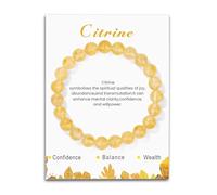 DiiWmme Crystal Beaded Bracelets for Women, 8mm Gemstone Beaded Stretch Bracelet, Natural Stone Healing Jewellery, Elegant Birthday Valentines Christmas Gifts for Her (Yellow)