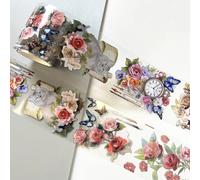 DiiWmme Handbook Decoration,Clear Flower Sticker Tape DIY Craft Material Decorative Stickers Scrapbooking Supplies Sticker Journal Accessories for Scrapbook,Planners,Bullet Journals (A)