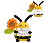 DiiWmme Handmade Emotional Support Crochet Bee Doll with Uplifting Cards, Positive Bee Plush with Sunflower for Desk Decor, Encouragement Gift for Women Men, Unique Mental Health Awareness Present