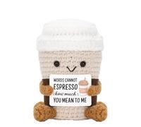 DiiWmme Handmade Emotional Support Crochet Coffee Cup Doll with Uplifting Cards, Positive Coffee Plush for Desk Decor, Encouragement Gift for Women Men, Unique Mental Health Awareness Present
