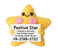 DiiWmme Handmade Emotional Support Crochet Star Doll with Uplifting Cards, Positive Star Plush for Desk Decor, Encouragement Gift for Women Men, Unique Mental Health Awareness Present