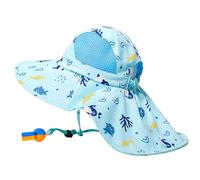 DiiWmme Kids Sun Hat Breathable Adjustable Uv Protection Summer Hat,Bucket Hat with Wide Brim Neck Flap and Whistle,Beach Cap for Toddler 2-9 Years Girls. (Polyester, Light Blue)