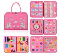 DiiWmme Montessori Busy Board for Toddlers 1-3, Sensory Activity Book with Fine Motor Skills Toys, Travel Toys for Airplane Car, Educational Learning Toys for Boys Girls (B)