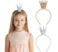 DiiWmme Princess Tiara and Fairy Wand Set for Girls Glitter Crown Star Wand Dress Up Accessories Gold Silver Shiny Birthday Party Headband Toddler Kids Costume Props (Style-2, One Size)