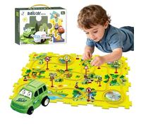 DiiWmme Puzzle Racer Track Car Set, 12 Pieces Jigsaw Puzzle with 1 Cars, Educational Montessori Toys for 3 4 5 Year Old Boys Girls, for Birthday Christmas Children's Day (Dinosaur)