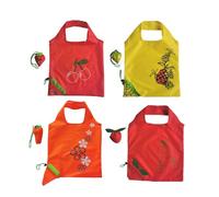 DiiWmme Set of 4 Foldable Shopping Bags Set, Reusable Fruit Foldable Bag, 53 x 38 cm, Polyester Carry Bags with Strawberries, Pineapple, Orange, Grape Design for Supermarket, Beach, Picnic, Style B
