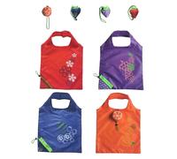 DiiWmme Set of 4 Foldable Shopping Bags Set, Reusable Fruit Foldable Bag, 53 x 38 cm, Polyester Carry Bags with Strawberries, Pineapple, Orange, Grape Design for Supermarket, Beach, Picnic, Style A