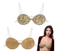 DiiWmme Sticky Backless Push Up Bra 1 Pack, Reusable Invisible Self Adhesive Bra for Women, Strapless Bra with Removable Clear Straps, Perfect for Wedding Backless Dresses(Leopard Print, B)