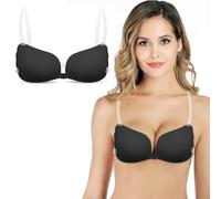 DiiWmme Sticky Backless Push Up Bra 1 Pack, Reusable Invisible Self Adhesive Bra for Women, Strapless Bra with Removable Clear Straps, Perfect for Wedding Backless Dresses Everyday Wear (Black)