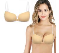 DiiWmme Sticky Backless Push Up Bra 1 Pack, Reusable Invisible Self Adhesive Bra for Women, Strapless Bra with Removable Clear Straps, Perfect for Wedding Backless Dresses(Skin, D)