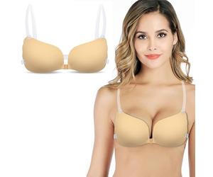 DiiWmme Sticky Backless Push Up Bra 1 Pack, Reusable Invisible Self Adhesive Bra for Women, Strapless Bra with Removable Clear Straps, Perfect for Wedding Backless Dresses(Skin, D)