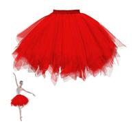 DiiWmme Women's Tulle Tutu Skirt for Parties Dancing, Elastic Waist Classic Skirt, Retro Design for Dress-up, Ballet Special Occasio, One Size (UK, Alpha, One Size, Regular, Regular, Red)