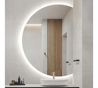 Dijateman Large Half Circle Backlit Decorative Mirror with Smart Anti-Fog, 3 Colors Dimmable, Fashion Bathroom Mirror for Wall, Left/Right Cut(Left semicircle,47''x32'')