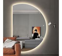 Dijateman Modern Smart Anti-Fog Bathroom Mirror with Backlit 3 Colors, Anti-Fog, Half Circle Frameless Vanity Wall Mirror for Bedroom/Entryway, Shatter-Proof(Right,35in)