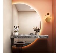 Dijateman Smart Anti-Fog Vanity Mirror for Bathroom, 3-Color Dimmable Large Half Circle Full Length Mirror, Backlit, for Bedroom, Living Room, Entrance Decoration(Right semicircle,130x90cm)