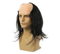 dijiusidy Balding Wig Crazy Scientist Theme Fun Costume Accessory Halloween Lightweight For All Balding Cap Wig Is Adding Fun Twist To Costume. Crazy Scientists, black straight hair
