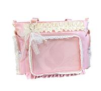 dijiusidy Spacious And Orderly Shoulder Bag Lace Ruffle With Transparent Dual Screen Lace Ruffle Nylon Pin Bag Y2k Sweet Shoulder Fashion Ribbon Itabag, pink