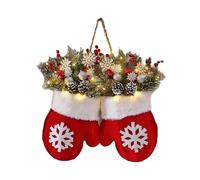 dijiusidy Twinkling Christmas Mitten Wreath, Christmas Glowing Mitten Wreath with Faux Red Berries and Pine Branches, Xmas Wreaths with Lights for Front Door (Mitten Wreath)