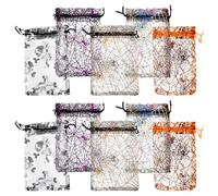 DIKACA 100Pcs Halloween Spider Web Organza Bundle Bags Drawstring Storage Pouches for Party Treats Candy Packaging and Wrapping