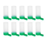 DIKACA 10PCS Automatic Bird Parrot Feeding Cups Large Green Easy to Clean Portable Water Dispensers with Small Outlet for Small and Medium Birds Simple Installation Inside Outside Cage