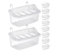 DIKACA 10pcs Parrot Feeder Plastic Bird Cage Food Bowls Hanging No Mess Feeding Containers with Hooks for Parakeet Canary Cockatiel Daily Use