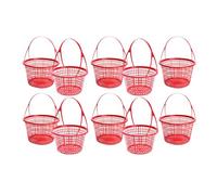 DIKACA 10Pcs Red Round Plastic Fruit Picking Baskets with Handles, Portable Small Storage Bins for Strawberries, Blueberries, Cherries, and Bayberries, Suitable for Outdoor Harvest and