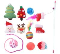 DIKACA 11pcs Christmas Cat Set Squeaker Interactive Cat Teaser Stick for Indoor Multifunctional Wand Festive Xmas Gift for Household