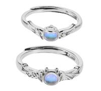 DIKACA 2 Pcs Adjustable Angel and Demon Couples Rings Vintage Simulated Opal Flower Pattern Bands for Women and Men Symbolic Love Jewelry for Romantic Dates and Weddings