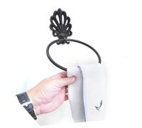 DIKACA 2 Pcs Retro Cast Iron Towel Hanging Rack with Tissue Holder and Round Ring Wall Mounted Bathroom Storage Black Multifunctional Wall Hook for Small Spaces