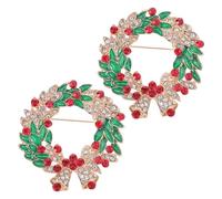 DIKACA 2 Pcs Xmas Wreath Bell Brooch Set Christmas Decorative Brooches Pins for Holiday Outfit Accessories