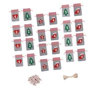 DIKACA 24Pcs Christmas Advent Calendar Drawstring Felt Bags, Hanging Countdown Candy Wrappers for Xmas Tree Decorations and Holiday Party Packaging