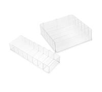 DIKACA 2pcs Acrylic Cosmetic Organizer Box with Removable Dividers Desktop File Organizer for Cash Coins Bills Storage Household and Office Desk Tray for Efficient Sorting