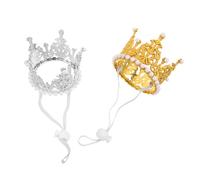 DIKACA 2pcs Adjustable Dog Cat Birthday Hat Crown for Small Pets Lightweight Comfortable Pet Party Accessory Sparkling Embroidered Tiara Headwear for Kitten Puppy Celebration