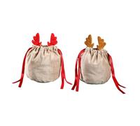 DIKACA 2Pcs Christmas Candy Drawstring Bags Pattern Xmas Packing Pouches Red and Khaki Party Wrapping Bags for Holiday Celebrations
