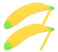 DIKACA 2pcs Creative Banana Silicone Pencil Case Portable Cartoon Pen Holder for Large Capacity Stationery Organizer with Wristband Cute Yellow Fruit Design for School and Home Use