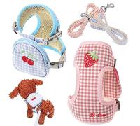 DIKACA 2pcs Cute Small Dog Harness Backpack Detachable Pet Vest with Straps Comfortable Wearing for Outdoor Leash Stylish Plaid Print for Training Treats and Essentials