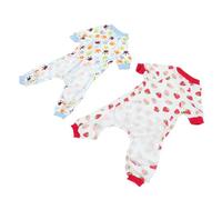 DIKACA 2Pcs Dog Pajamas Breathable Four-legged Bodysuits Comfortable Pet Rompers Soft Knitted Clothes for Puppies with Cute Paw and Strawberry Prints