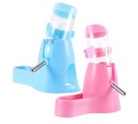 DIKACA 2Pcs Hamster Water Bottle and Feeder with Holder Base, 80Ml Leakproof Small Animal Water Dispenser for Hamster, Rabbit, Squirrel Cage Drinking Fountain, Pink and Blue