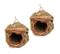 DIKACA 2pcs Hanging Straw Birdcages Handwoven Bird Nests 14x14x14cm Light Green Eco-friendly Garden Decoration for Wild Birds