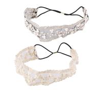 DIKACA 2pcs Lace Beaded Hairbands for Women Elegant Elastic Headwear with Delicate Bead Decoration Black Beige for Weddings Parties Photography Everyday Fashion Accessories