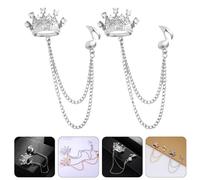 DIKACA 2pcs Men Crown Musical Note Brooch Pins with Fringe Chain Rhinestone Suit Lapel Accessories for Wedding Party Business Events Jacket Decoration